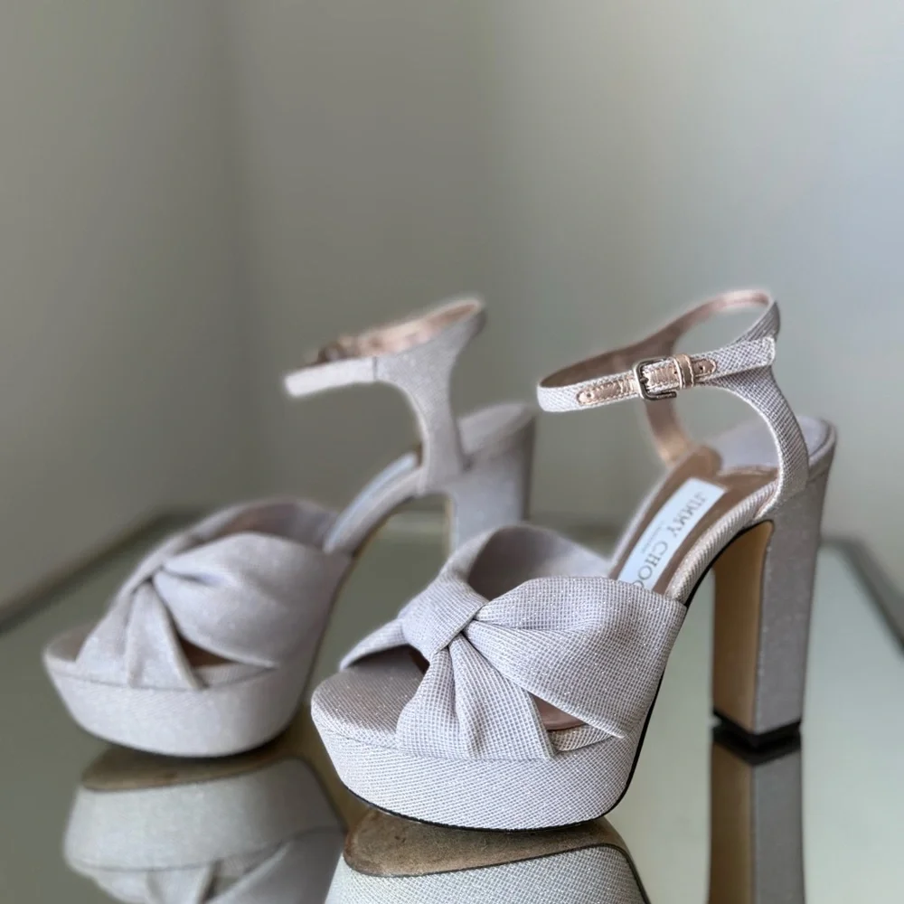 EUC JIMMY CHOO Heloise 120MM Glitter Platform Sandals Macaron 36.5 $1,025 - Picture 5 of 13